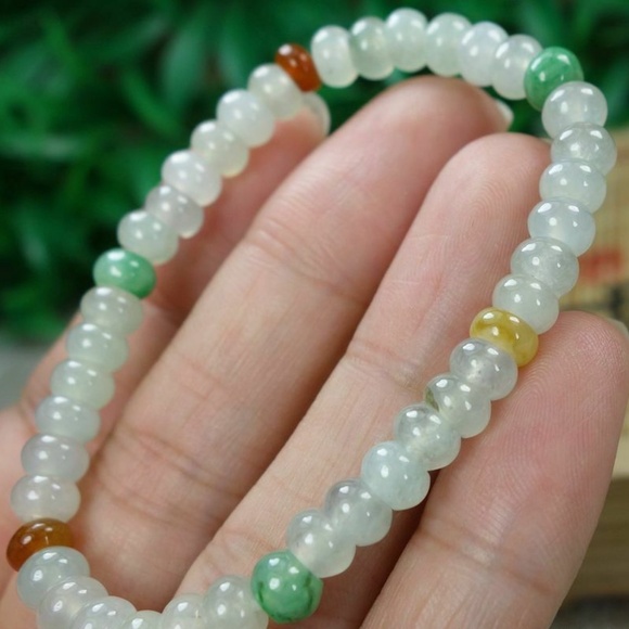 Certified Icy White+Green+Yellow 100% Natural A Jadeite jade Beads Bracelet 手链 - Picture 11 of 11